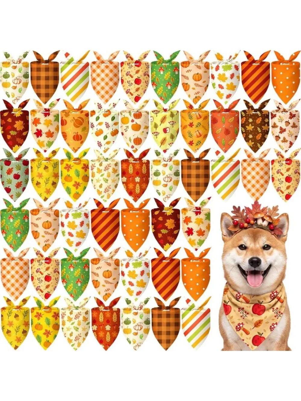 100 Fall Dog Bandanas - Autumn Pumpkin & Maple Leaves Patterns for Pets
